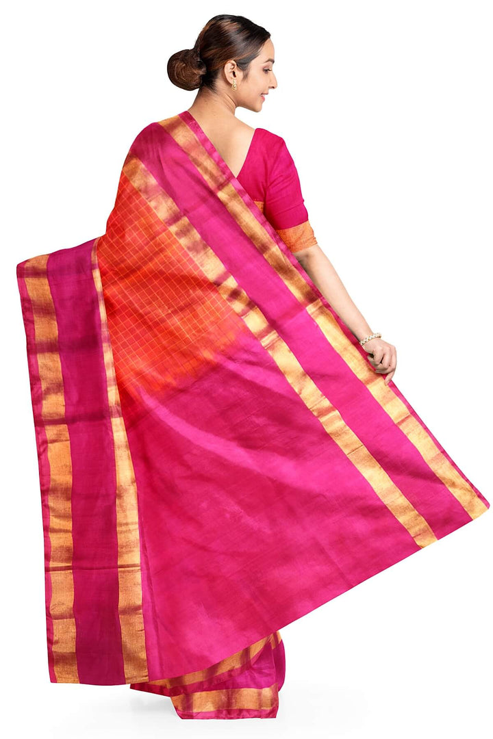 Uppada pure silk saree in  checks in pinkish orange
