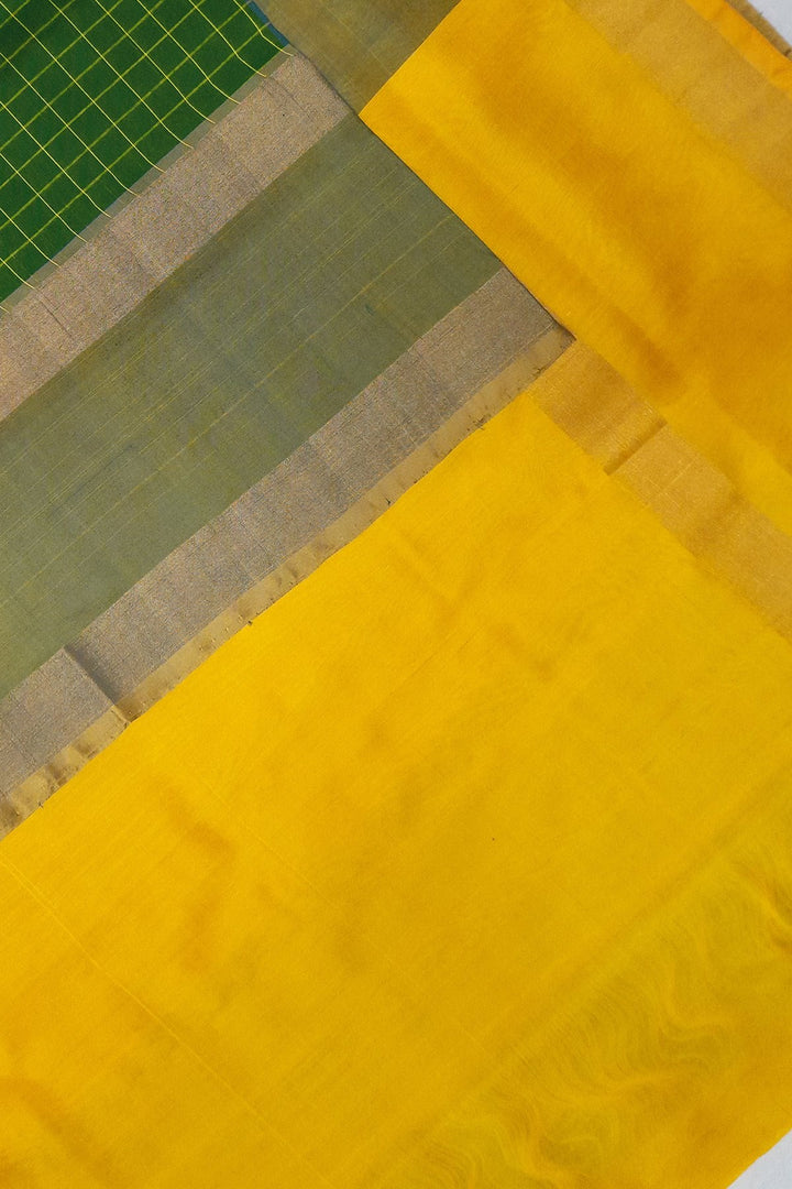 Uppada pure silk saree in checks in bottle green