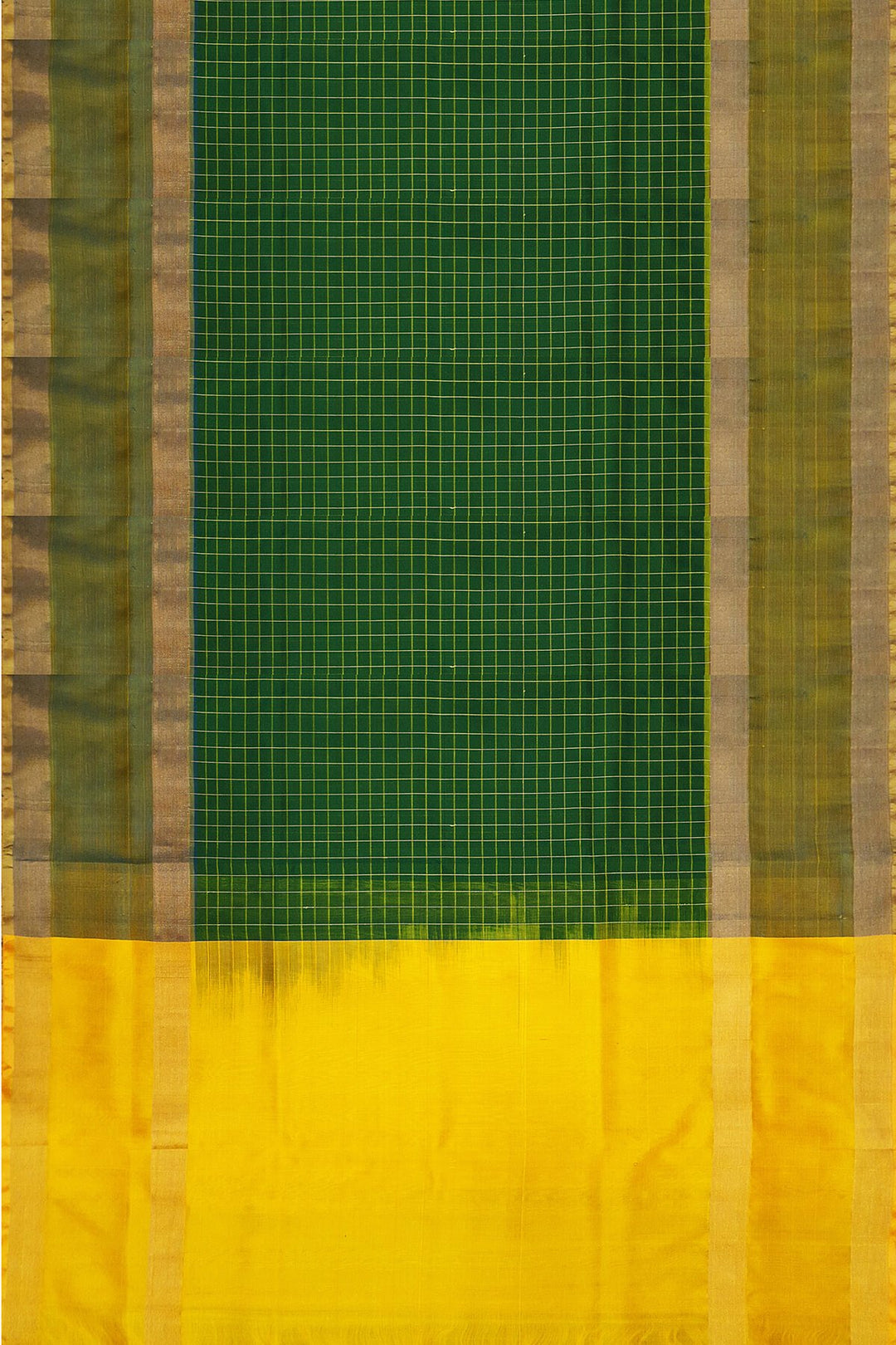 Uppada pure silk saree in checks in bottle green