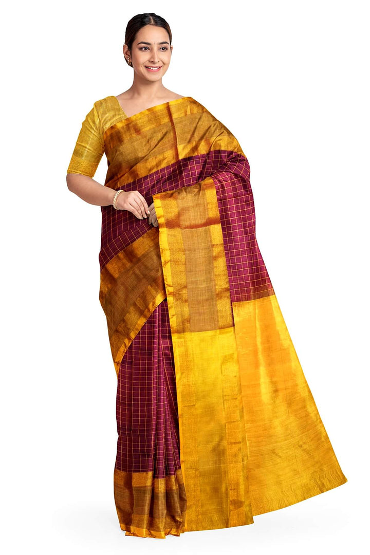 Uppada pure silk saree in checks in magenta
