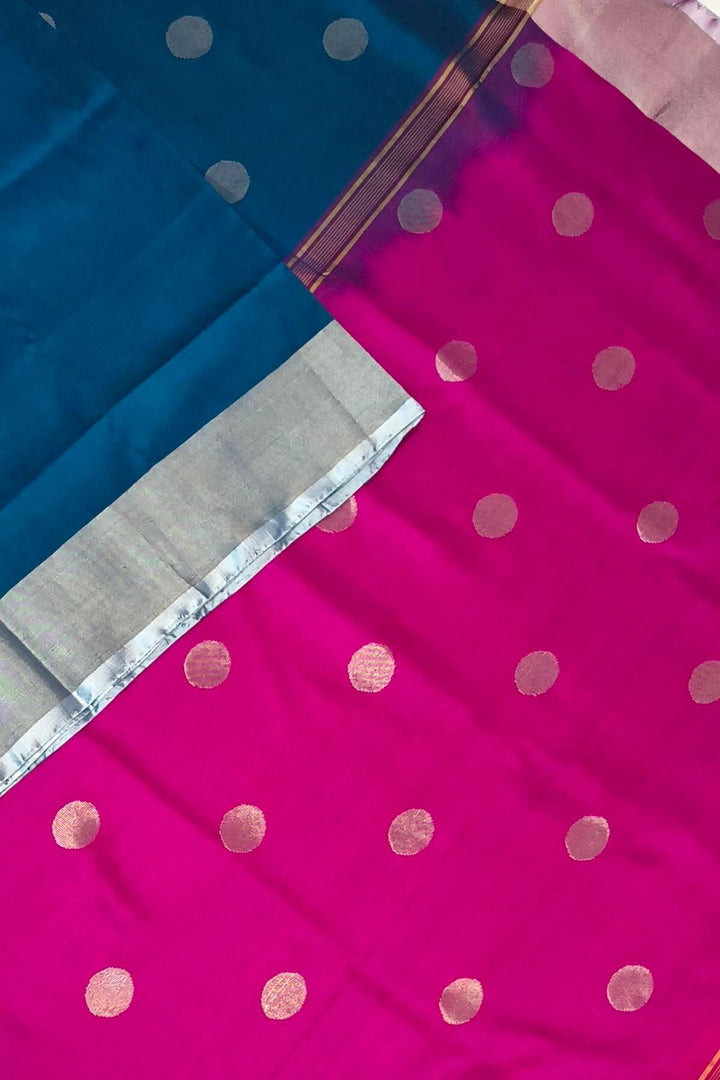 Handwoven Uppada pure silk saree in cobalt blue with round motifs