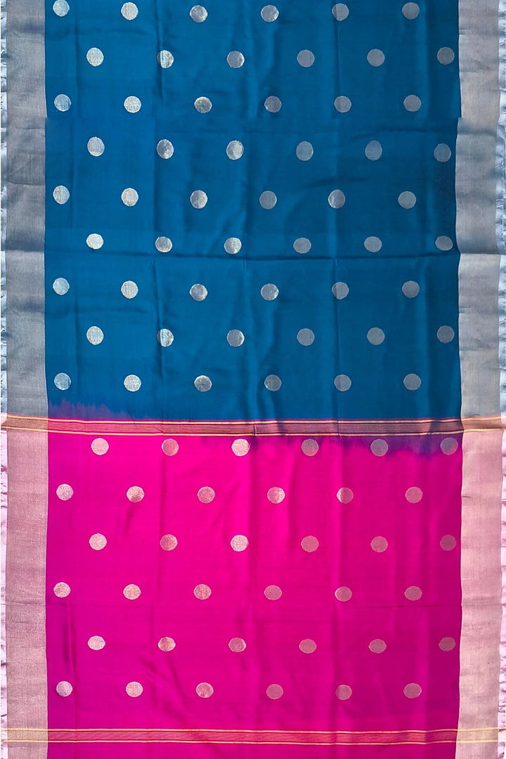 Handwoven Uppada pure silk saree in cobalt blue with round motifs