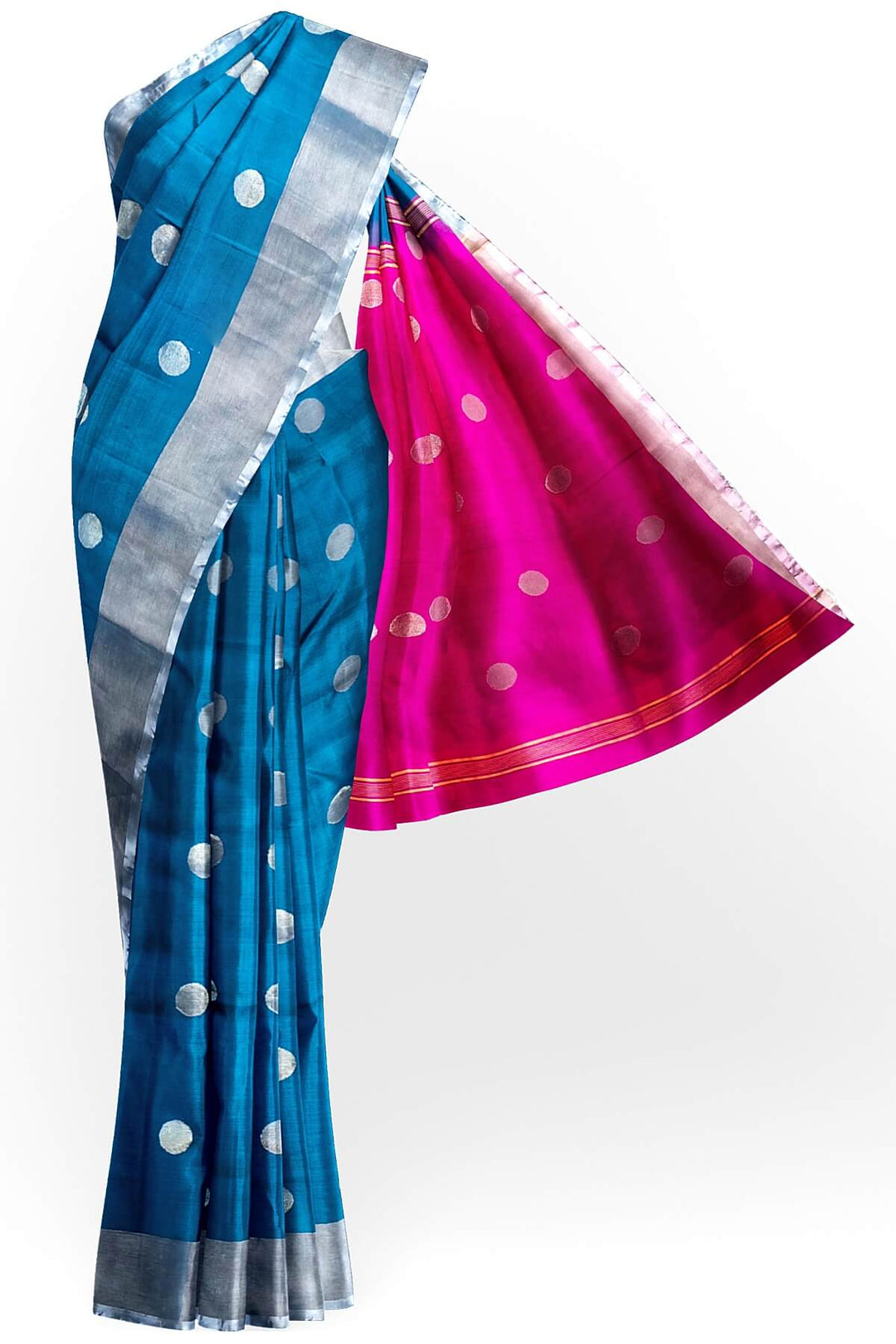 Handwoven Uppada pure silk saree in cobalt blue with round motifs