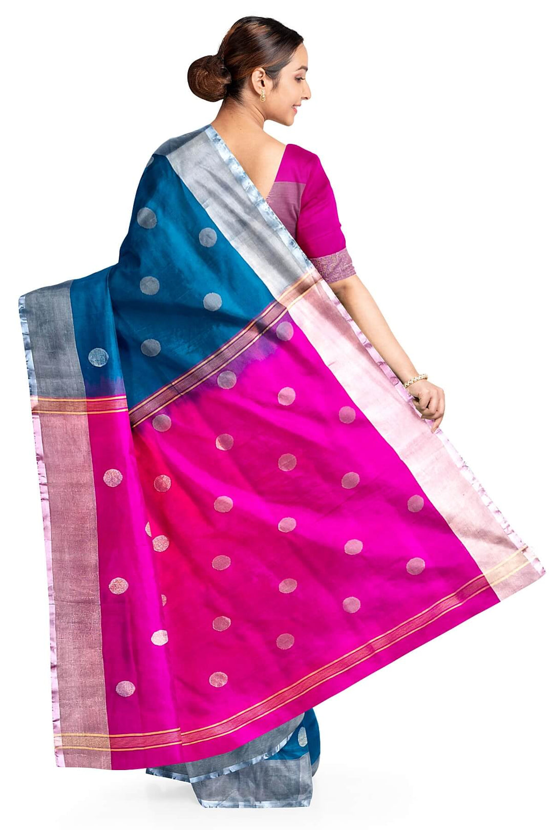 Handwoven Uppada pure silk saree in cobalt blue with round motifs