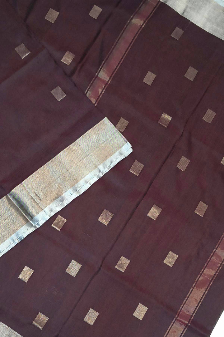 Handwoven Uppada pure silk saree in brown with square motifs