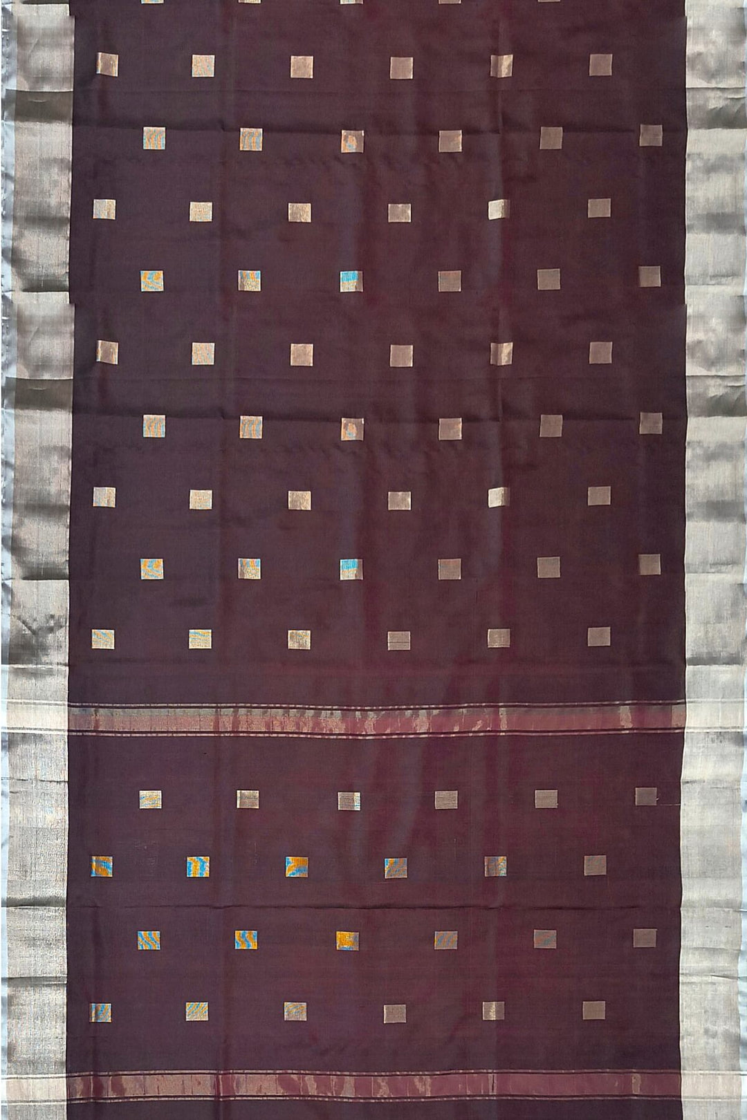 Handwoven Uppada pure silk saree in brown with square motifs