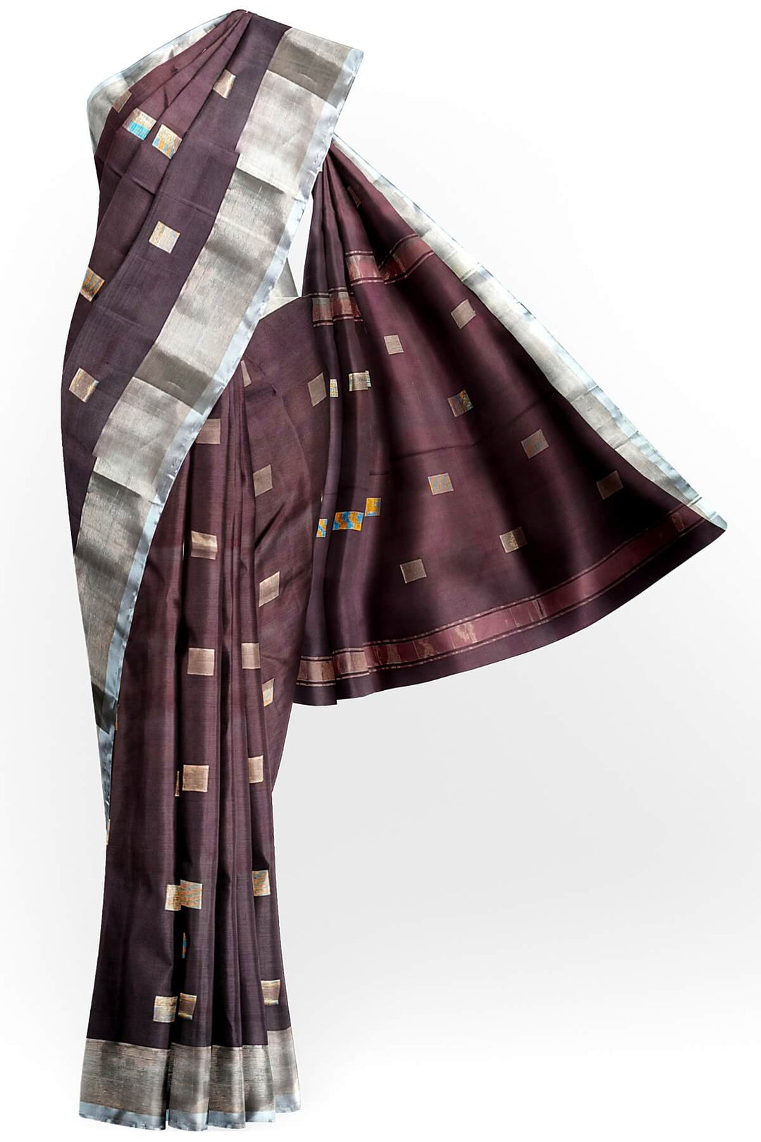 Handwoven Uppada pure silk saree in brown with square motifs