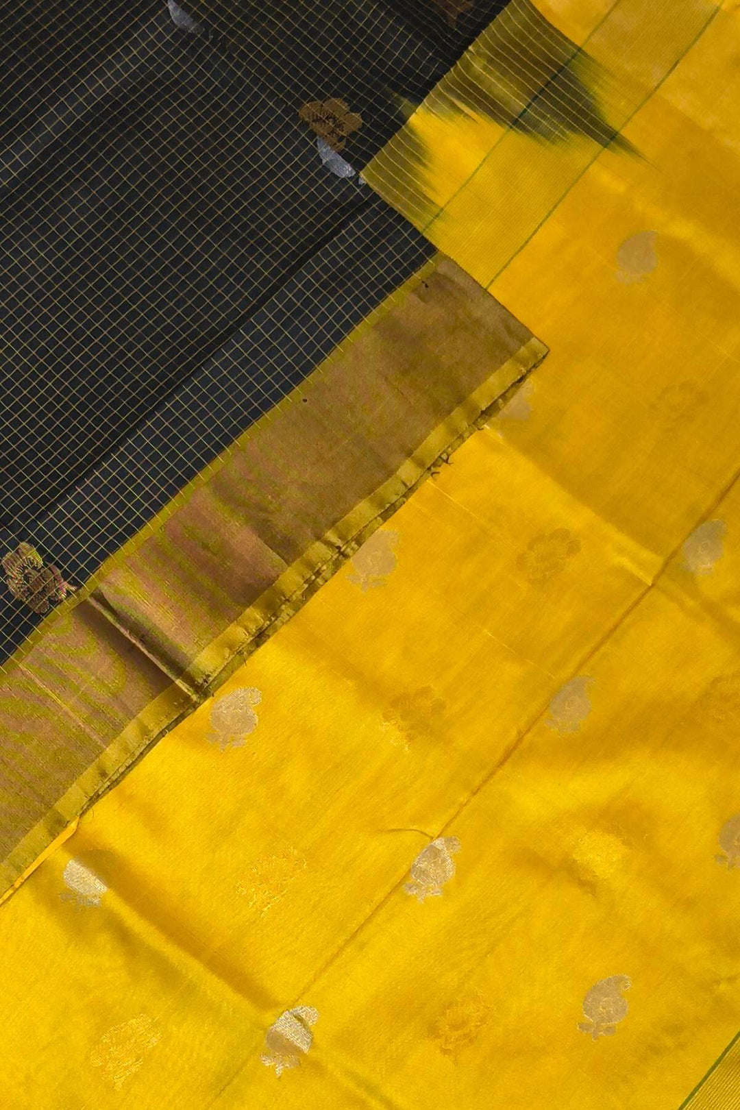 Handwoven Uppada pure silk saree in checks in black
