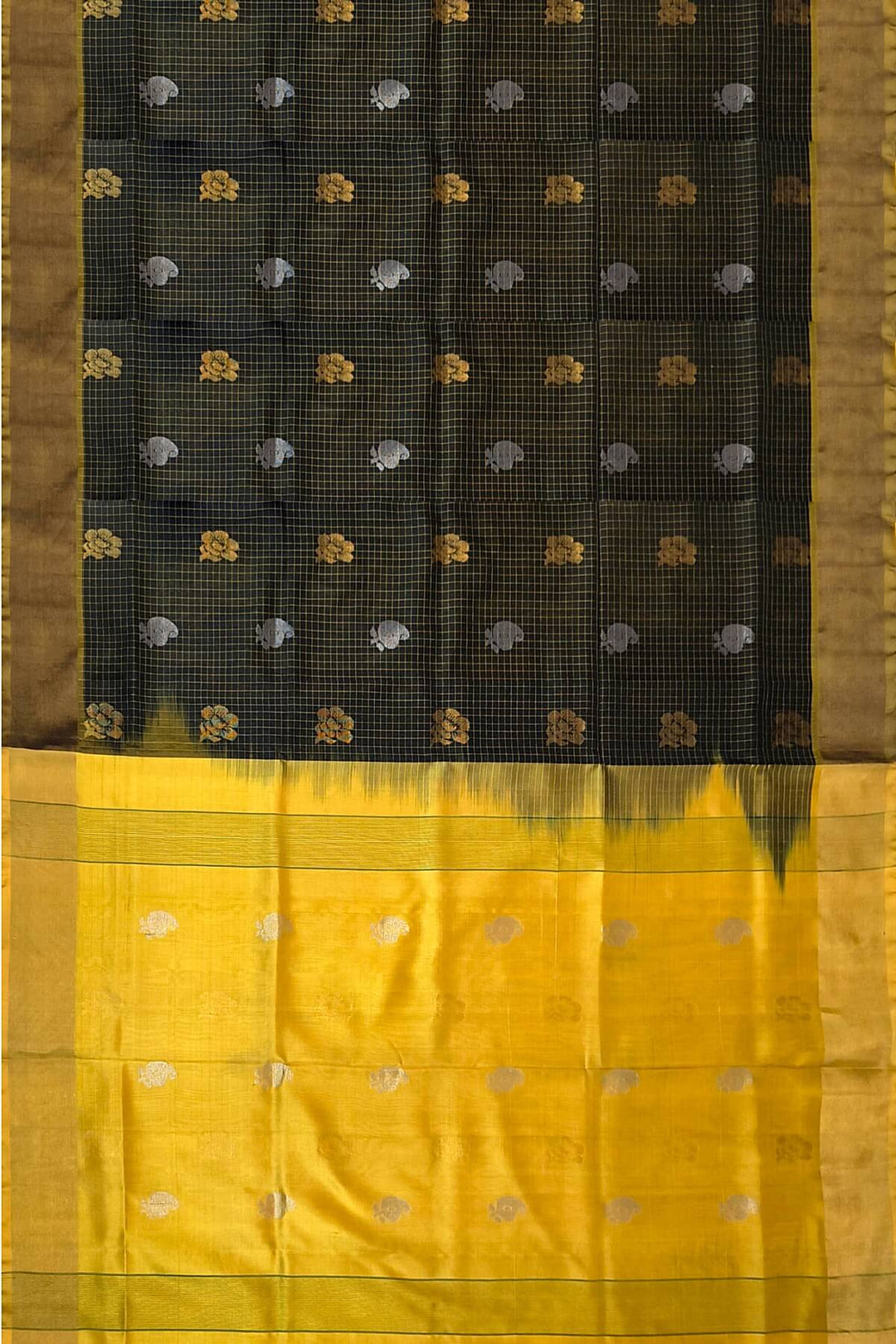 Handwoven Uppada pure silk saree in checks in black
