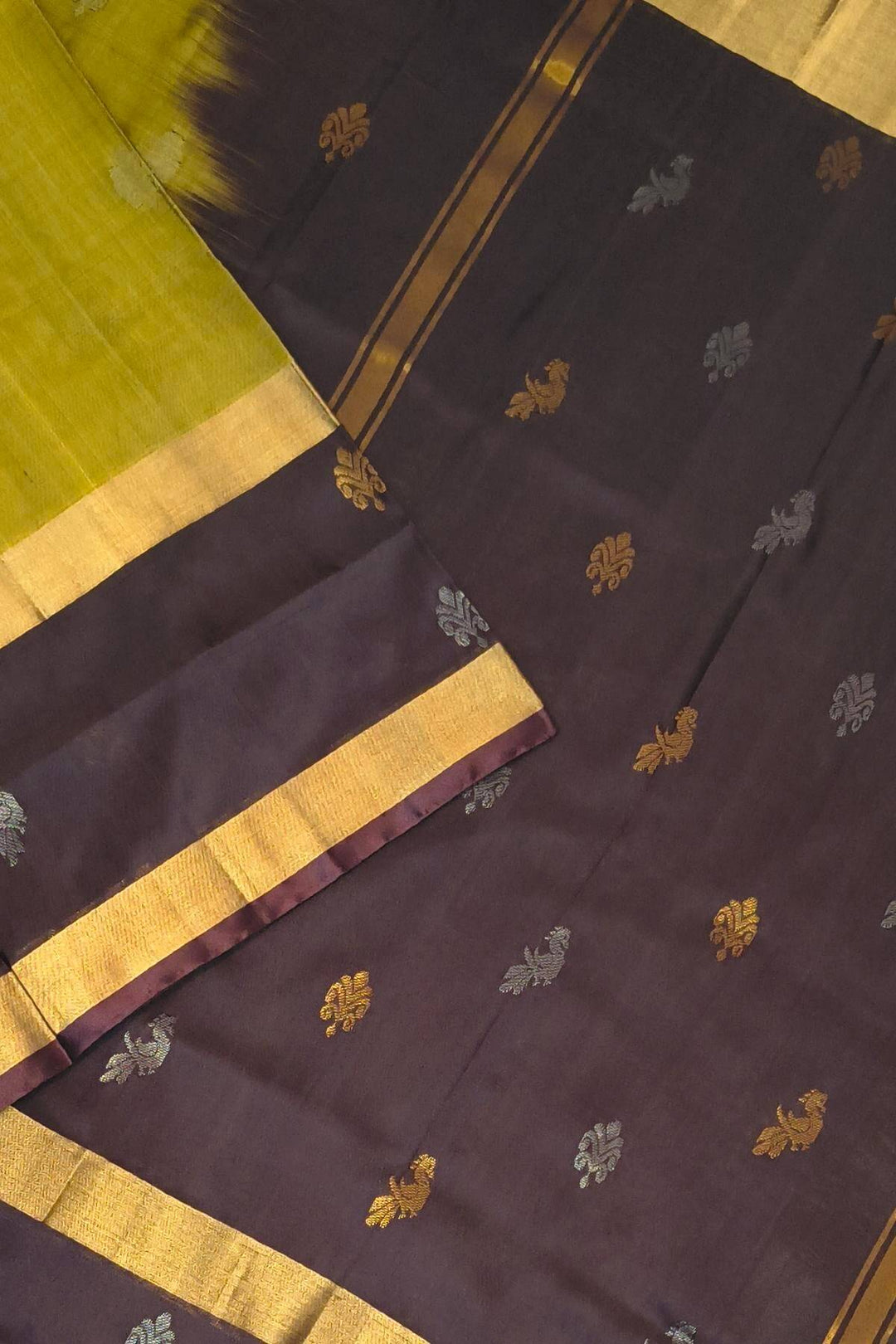 Handwoven Uppada pure silk saree in olive green