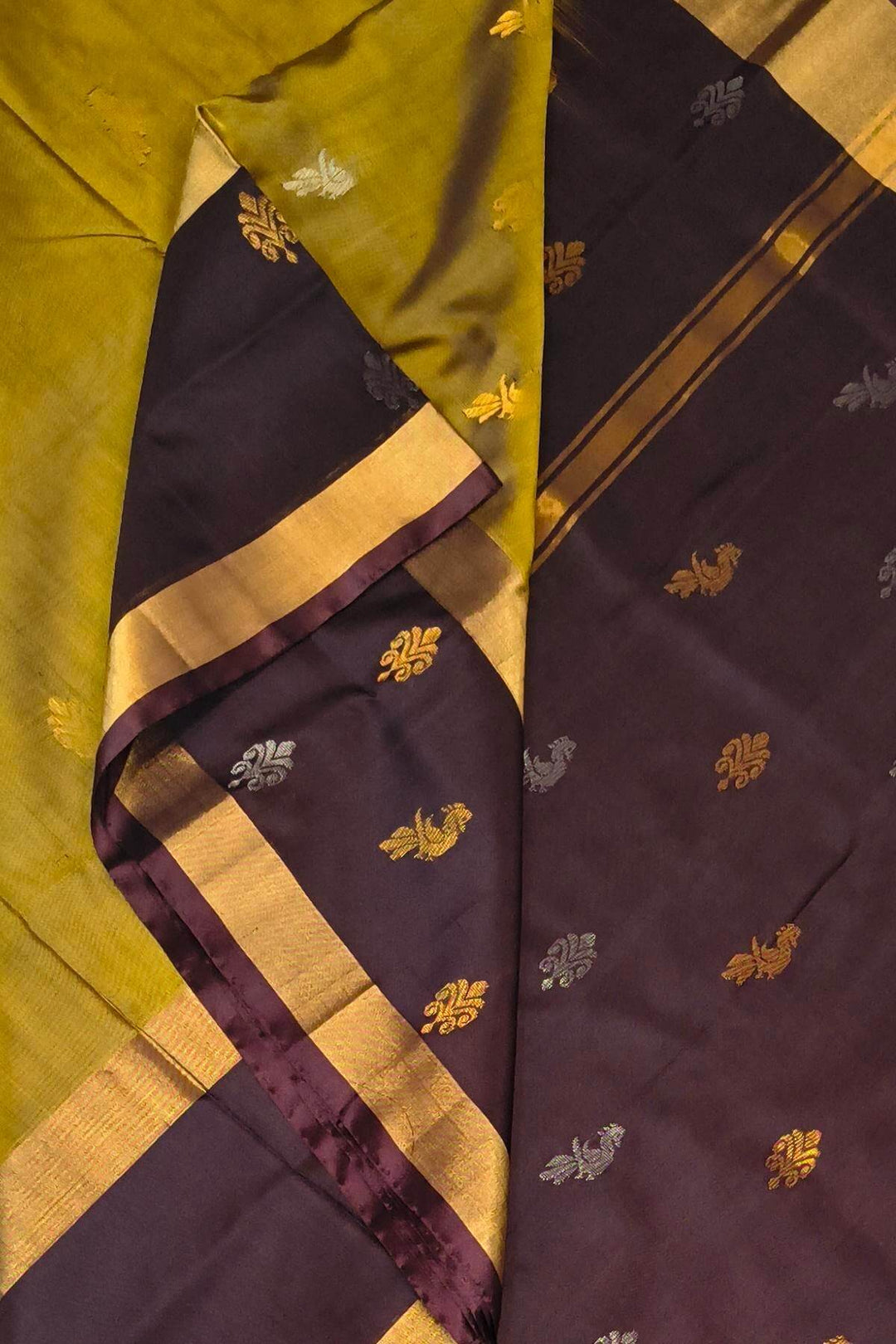 Handwoven Uppada pure silk saree in olive green