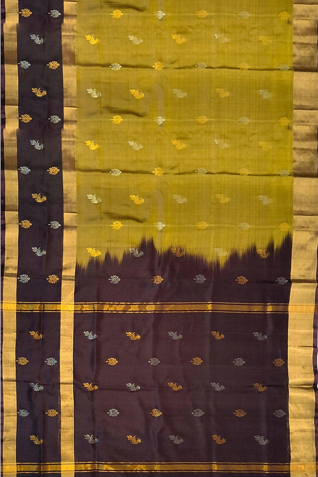Handwoven Uppada pure silk saree in olive green