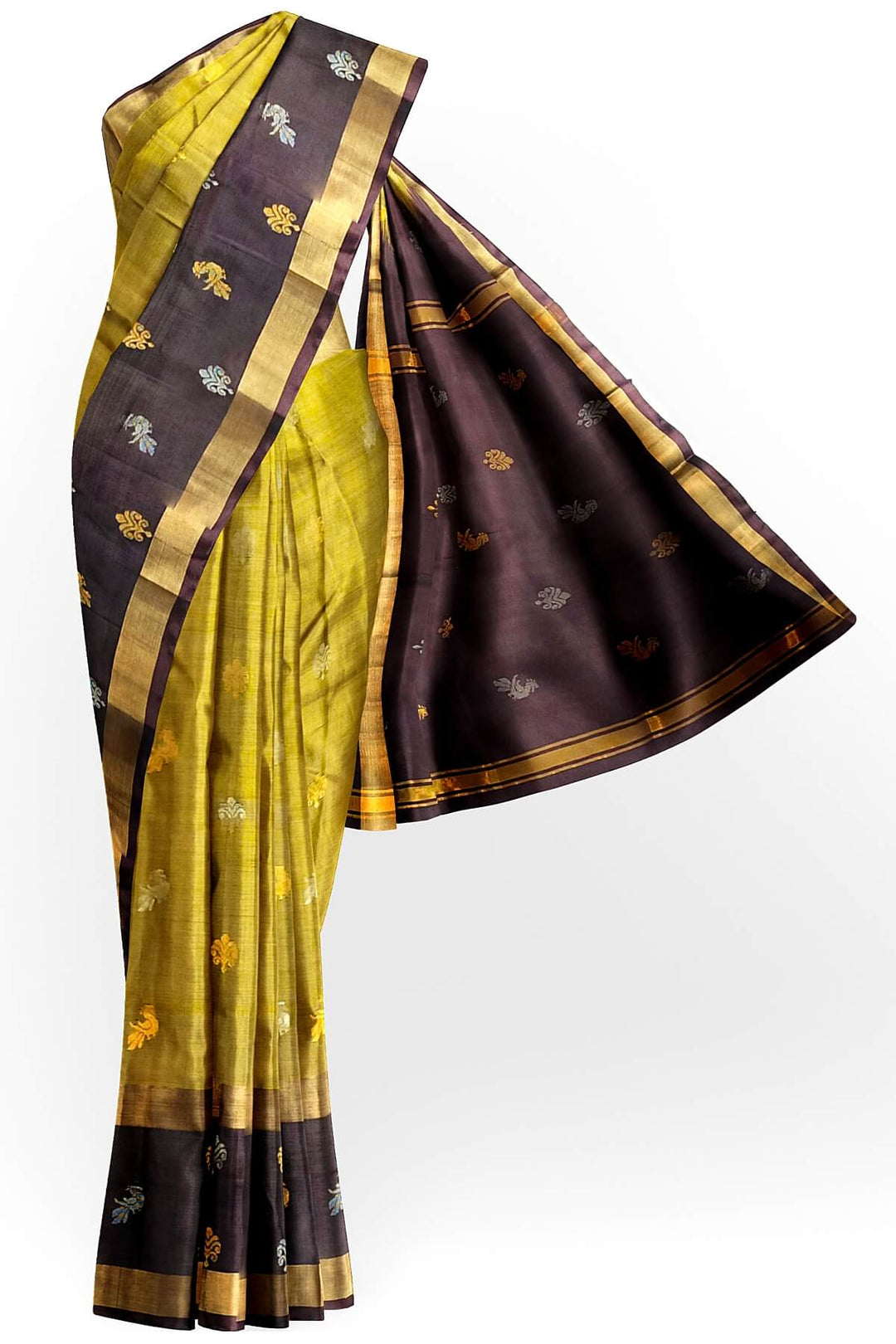 Handwoven Uppada pure silk saree in olive green