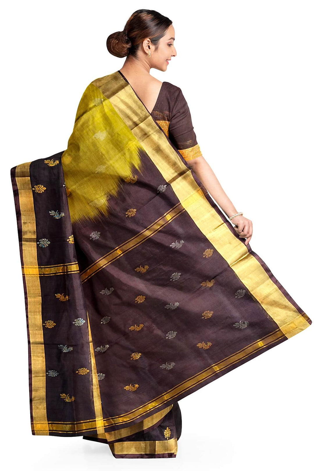 Handwoven Uppada pure silk saree in olive green