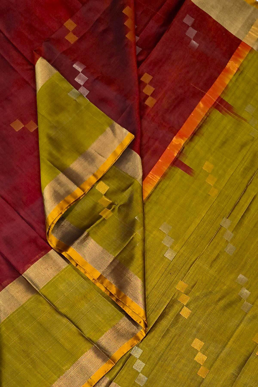Handwoven Uppada pure silk saree in rust colour