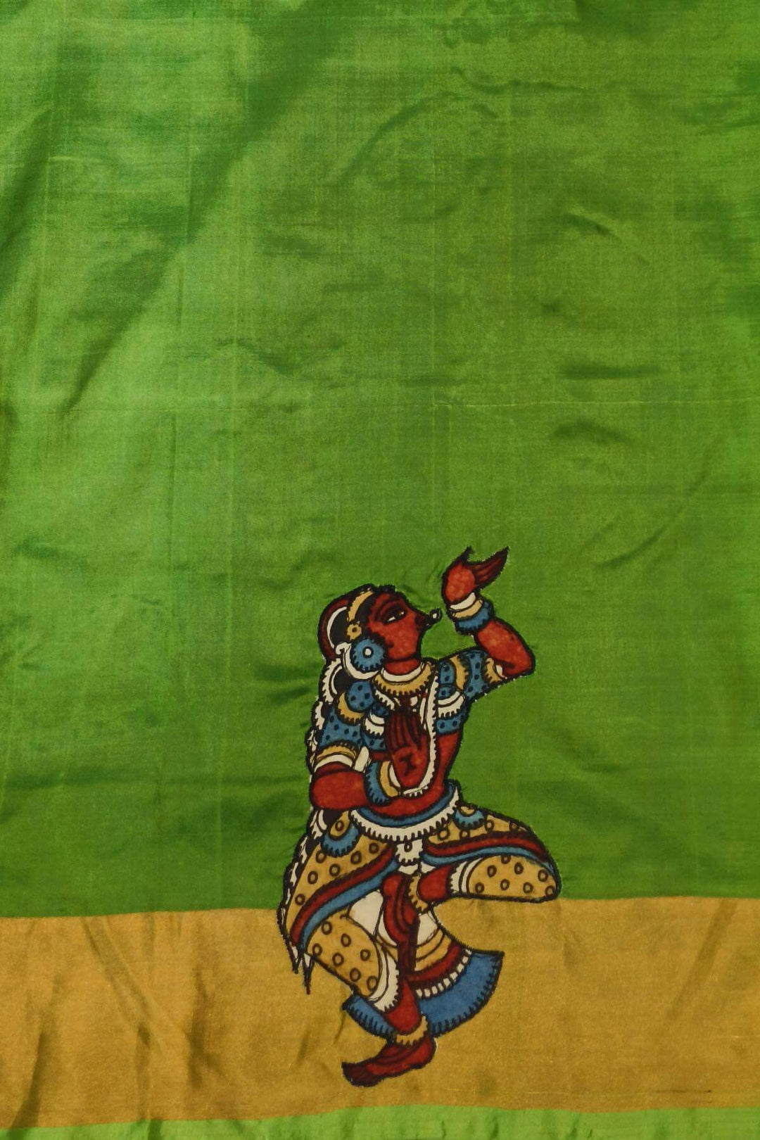 Kalamkari applique on Uppada pure silk saree in  purple & green