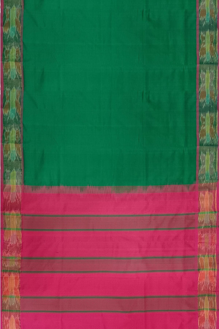 Uppada silk cotton saree in bottle green & pink
