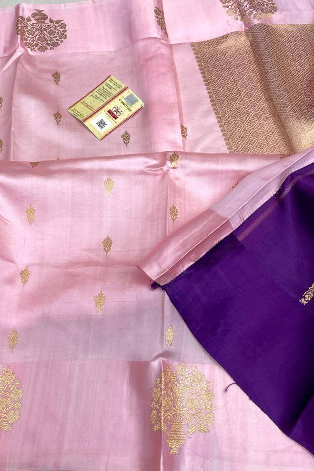 Banarasi  katan pure silk saree in baby pink with small motifs