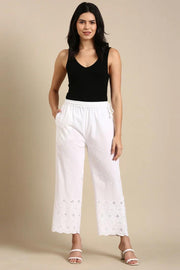 Cotton parallel pants with chikan work