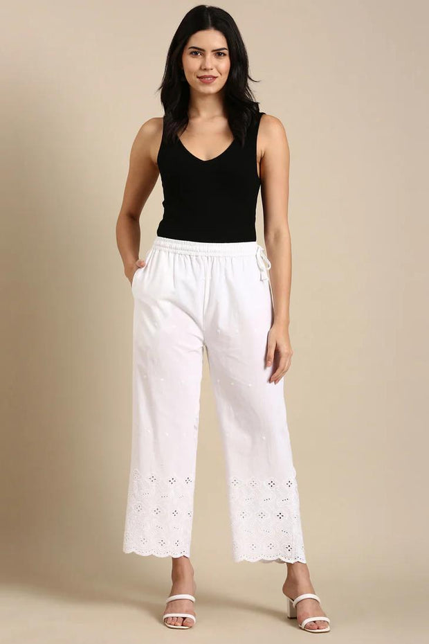 Cotton parallel pants with chikan work
