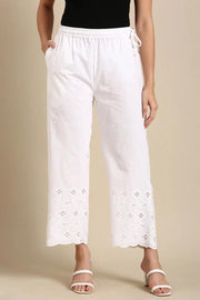 Cotton parallel pants with chikan work