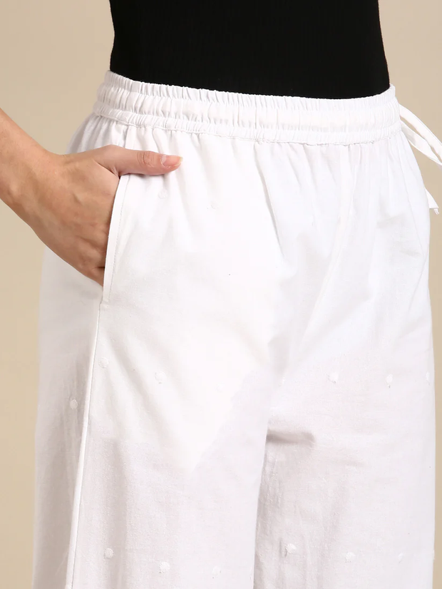Cotton parallel pants with chikan work