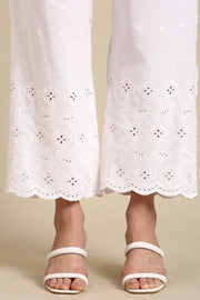 Cotton parallel pants with chikan work