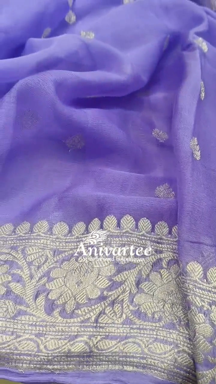 Banarasi silk chiffon saree in lavender