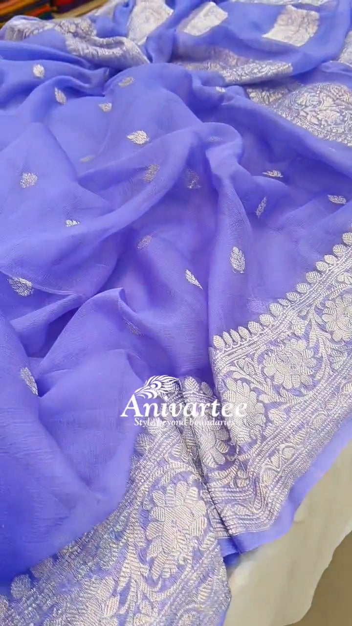 Banarasi silk chiffon saree in lavender