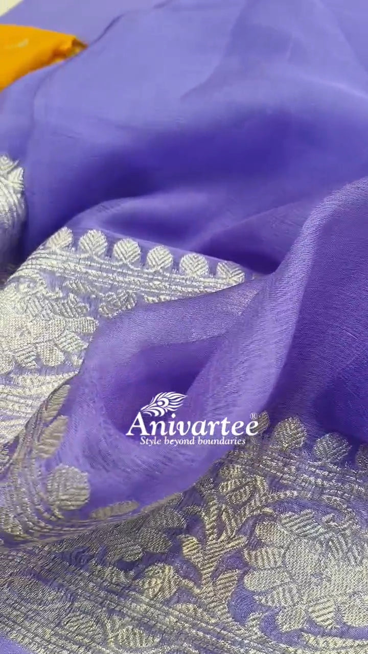 Banarasi silk chiffon saree in lavender