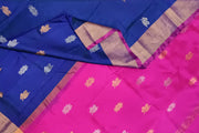 Handwoven Uppada pure silk saree in peacock blue with gold & silver motifs