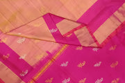 Handwoven Uppada pure silk saree in two tone yellow with gold & silver motifs