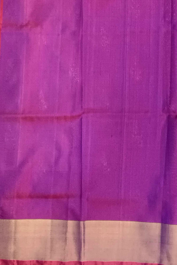 Handwoven Uppada pure silk saree in violet with gold & silver motifs