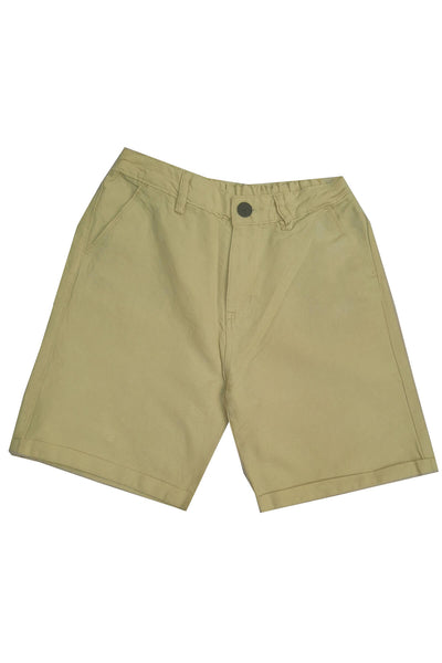 Solid linen shorts with stretchable waist and pockets in beige
