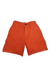 Solid linen shorts with stretchable waist and pockets in orange