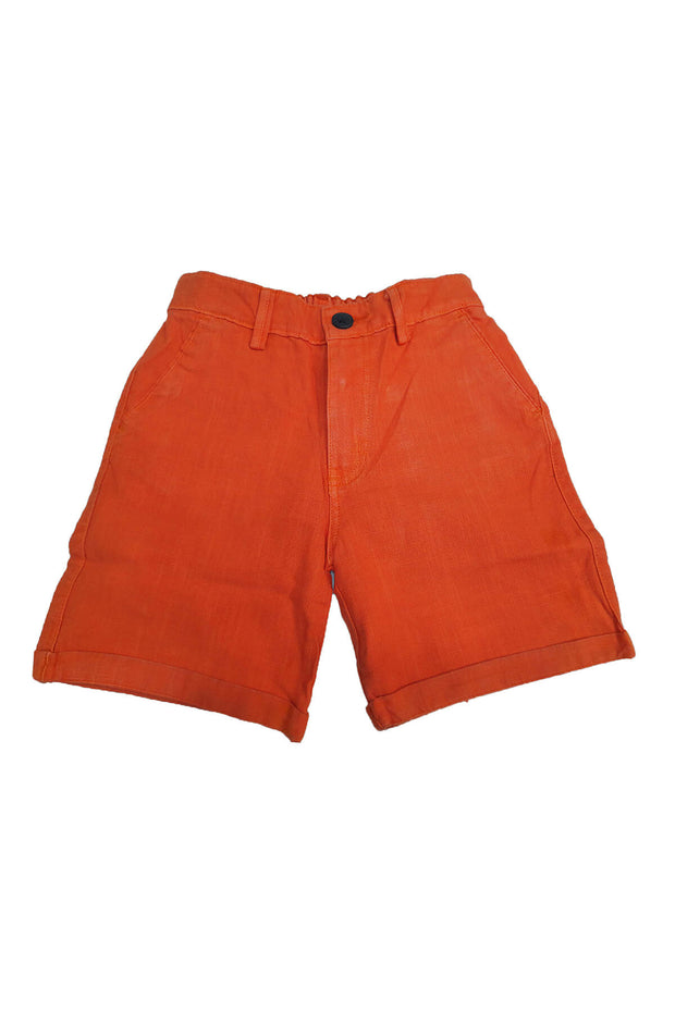 Solid linen shorts with stretchable waist and pockets in orange
