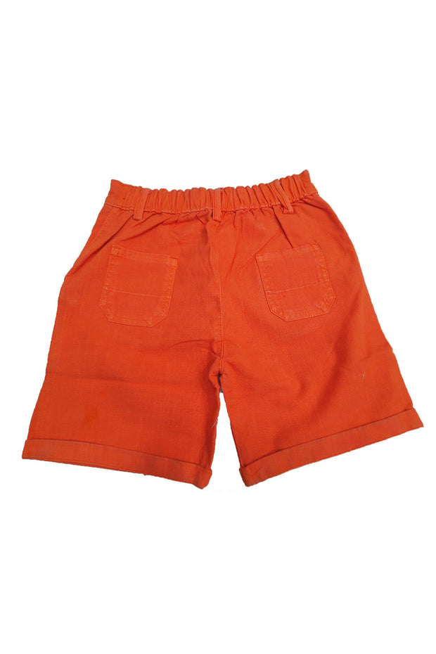 Solid linen shorts with stretchable waist and pockets in orange