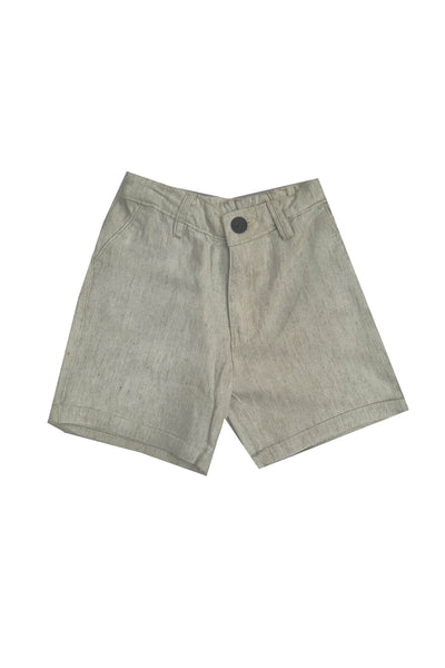 Solid linen shorts with stretchable waist and pockets in off white