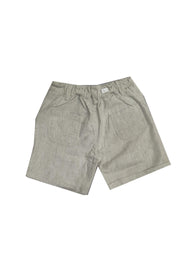 Solid linen shorts with stretchable waist and pockets in off white