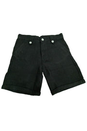 Solid linen shorts with stretchable waist and pockets in black