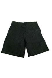 Solid linen shorts with stretchable waist and pockets in black