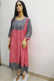 Ikat cotton  yoke design kurta in pink & grey