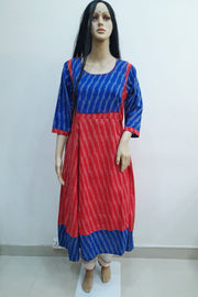 Ikat cotton  yoke design kurta in red & blue