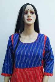 Ikat cotton  yoke design kurta in red & blue