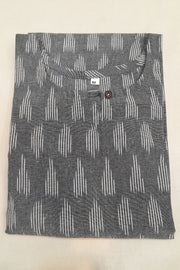 Handwoven ikat cotton kurta in straight cut in grey