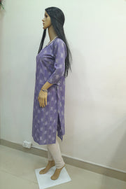 Handwoven ikat cotton kurta in straight cut in  lavender