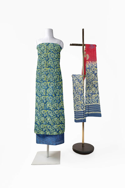3 piece salwar suit material in cobalt blue