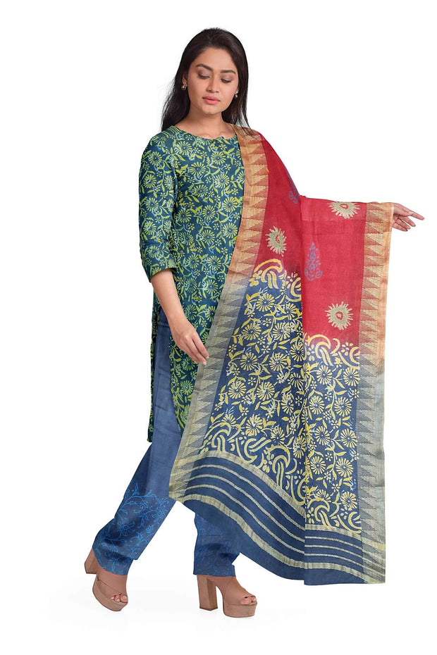 3 piece salwar suit material in cobalt blue