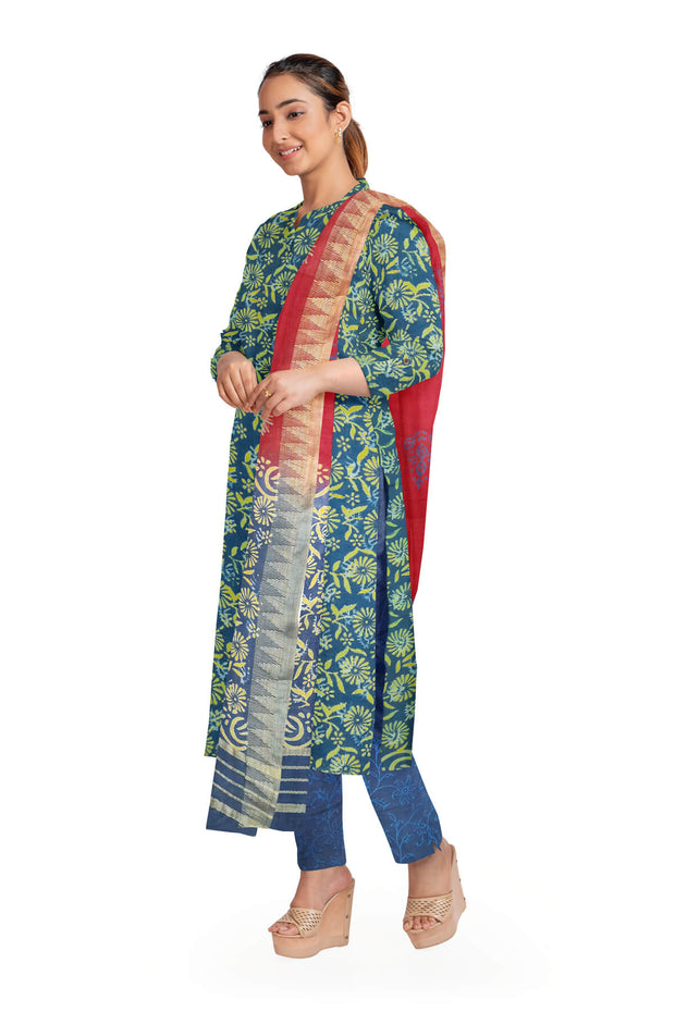 3 piece salwar suit material in cobalt blue