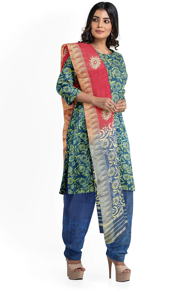 3 piece salwar suit material in cobalt blue